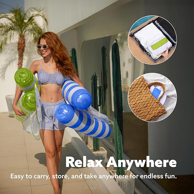 SLOOSH 2 Packs Hammock Pool Floats Adults, 4-in-1 Multi-Purpose Inflatable Pool Floats PVC Water Hammock Lounge Floaties