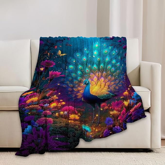 Fantasy Peacock Blanket Animal Throw Blankets Gifts for Girls Boys Kids Peacock Lover Soft Cozy Fleece Plush for Couch Sofa Bed 60"x50"