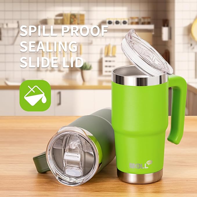 16 oz Tumbler with Handle Reusable Stainless Steel Vacuum Insulated Tumbler Cups with Lid and Straw for Women, Girls (Apple Green)