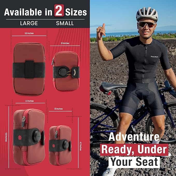 Lumiere & Co. Falcon Magnetic Saddle Bag– 0.69L | 6”x 3.5”x2 | Sleek Minimalist Design, Fast Magnetic Buckle Attachment | Cycling Bike Bag (Red, Large)