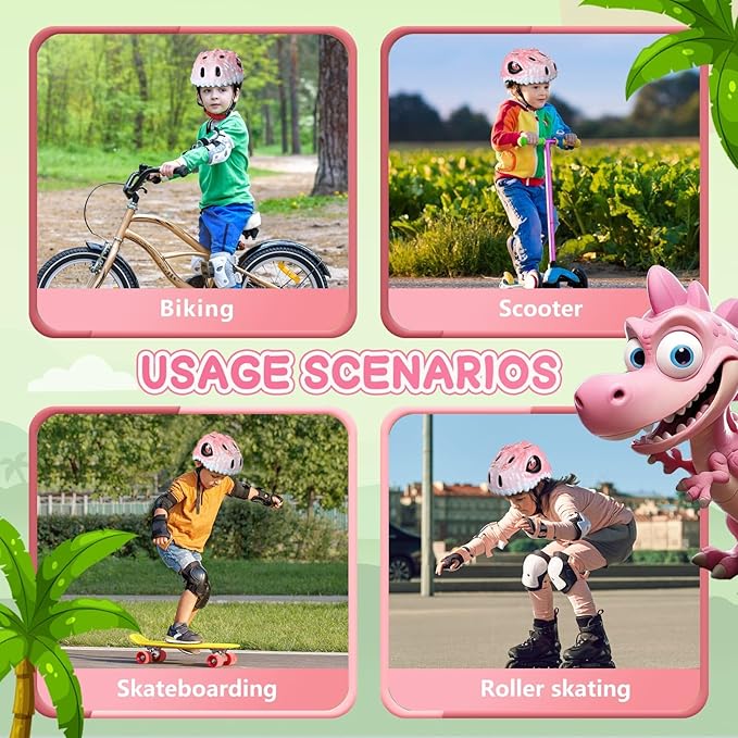 Toddler/Kids Bike Helmet Set for Boys Girls 3D Adjustable Kids Helmet Protective Gear Set Knee Elbow Wrist Pads and Multi-Sports Skateboard Scooter Cycling Roller Balance Bike