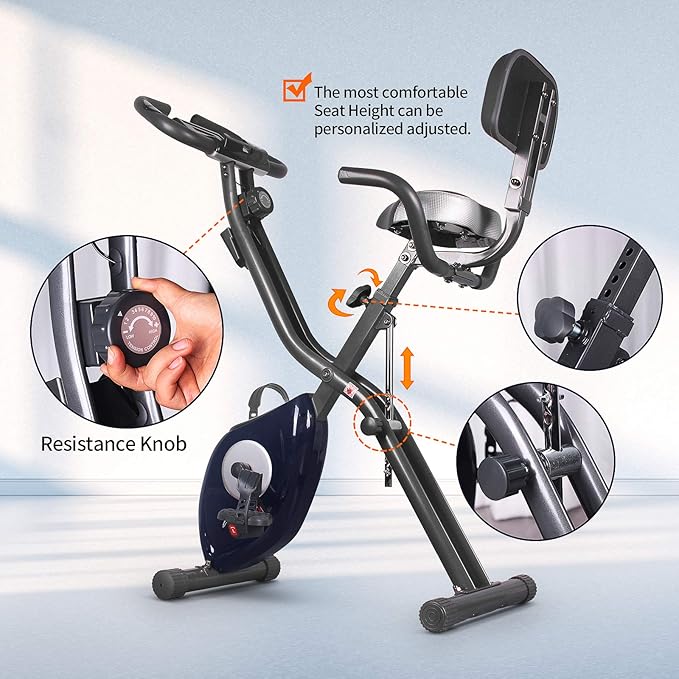 leikefitness LEIKE X Bike Ultra-Quiet Folding Exercise Bike, Magnetic Upright Bicycle with Heart Rate,LCD Monitor and easy to assemble