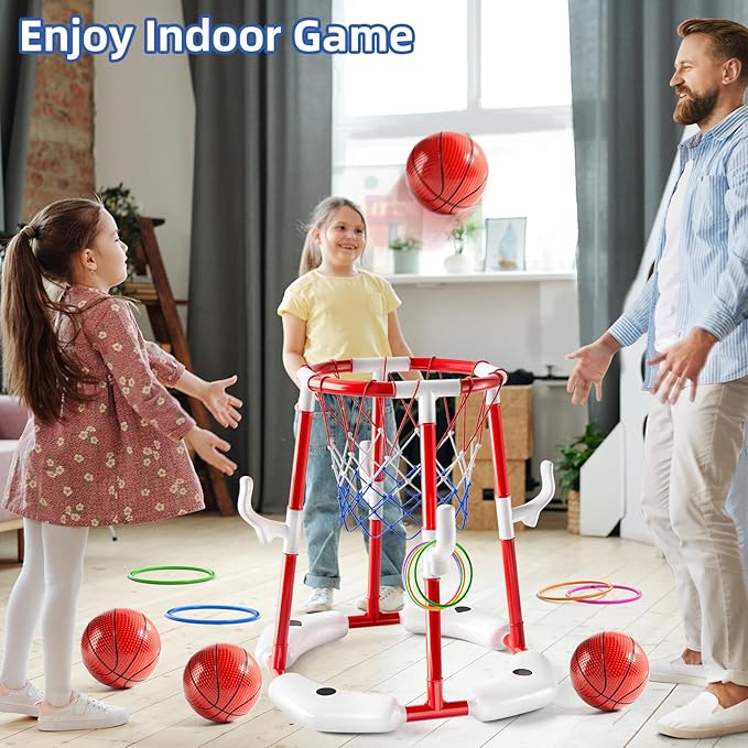 Swimming Pool Basketball Hoop Toy for Kids 2 3 4 5 6 Years Old - Floating Pool Basketball Game Toys with 4 Balls Air-Pump, Outdoor Play, Poolside Summer Water for Boys Girls Age 4-8-12 (Red)