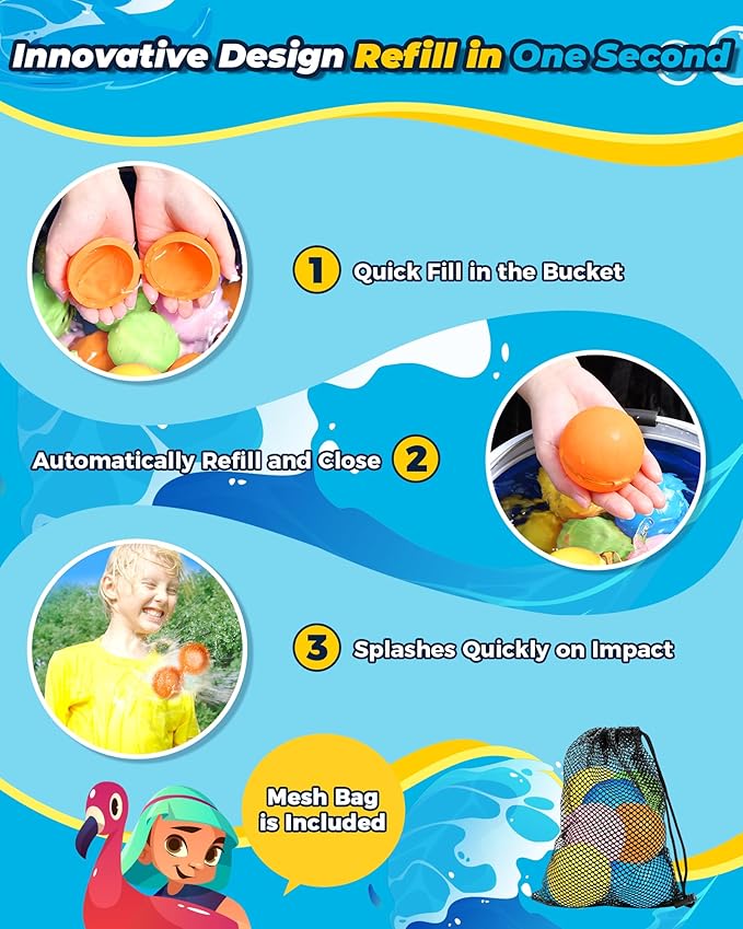 SOPPYCID 10PCS Reusable Water Balloons Quick Fill for Kids, Refillable Magnetic Water Balloons for Pool & Beach, Water Ball Toys for Summer Outdoor Games, Outside Activities