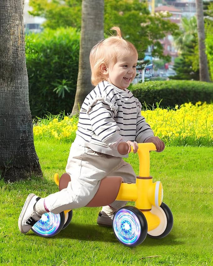Balance Bike Toys for 1 Year Old Boy, Toddler Toys for 1 Year Old Girls Gifts, Toddler Bike with Colorful Glow Wheel, Soft Music, Cute Animal Sound, One Year Old Birthday Gifts