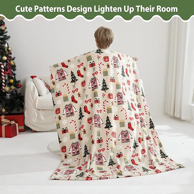 Softan Kids Throw Blanket for Girls & Boys, Warm Soft Toddler Fleece Blankets for Sofa Couch Bed， Cozy Fuzzy Plush Flannel Kids Throw Blanket for Daycare & School - Christmas Tree 50x60 inches