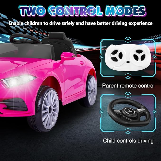 12V Kids Ride On Car with 2.4G Remote Control,Battery Powered Electric Car Ride On Vehicle Double Doors, 5 Point Safety Belt,LED Light (Big-Pink)