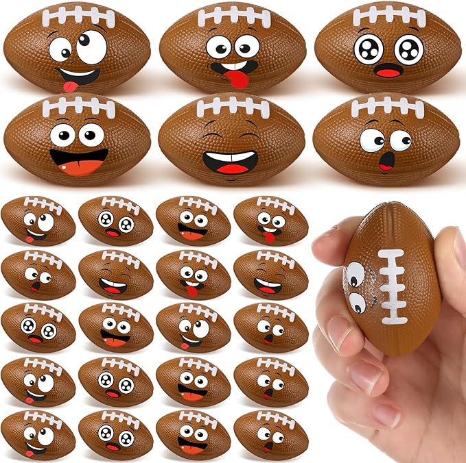 24 Pcs Mini Face Football Stress Ball for Boys Girls - Fidget Toys Bulk Foam Balls for Anxiety Relief - Party Favors, Birthday Gift Decoration