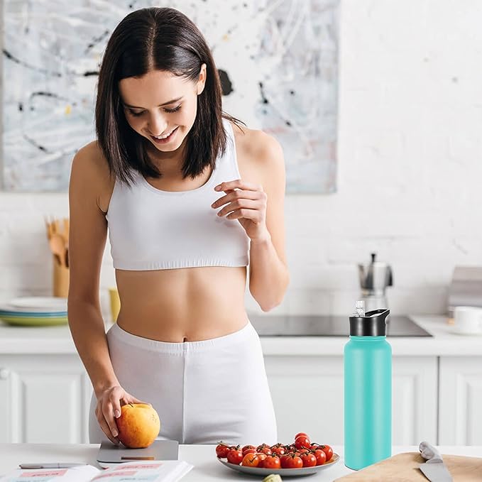 VEGOND 40 oz Insulated Water Bottle Bulk Stainless Steel Metal Water Bottles with Leak Proof Straw Lid & Spout Lid, Wide Mouth Double Walled Vacuum Travel Sports Bottle, 4 Pack