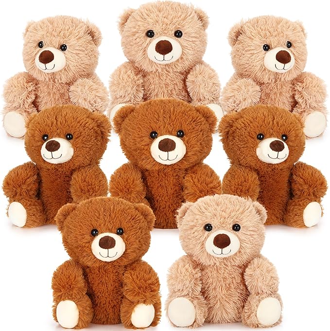 Jenaai 8 Pcs 10 Inches Stuffed Animal Bear Bulk Gift Soft Cute Baby Shower Bear Small Stuffed Plush Toys for Girls, Boys, Back to School Birthday Wedding Party(Novelty Style)