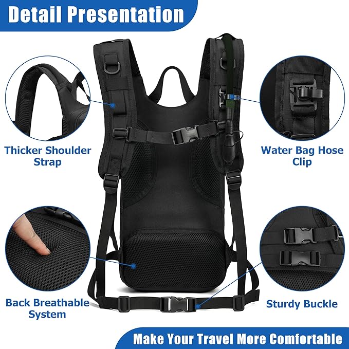 1050D Tactical Hydration Backpack with 3L TPU Water Bladder, Military Molle Water Backpack Perfect for Men & Women, Hydration Pack for Hiking, Biking, Running, Climbing, Hunting, Daily Use