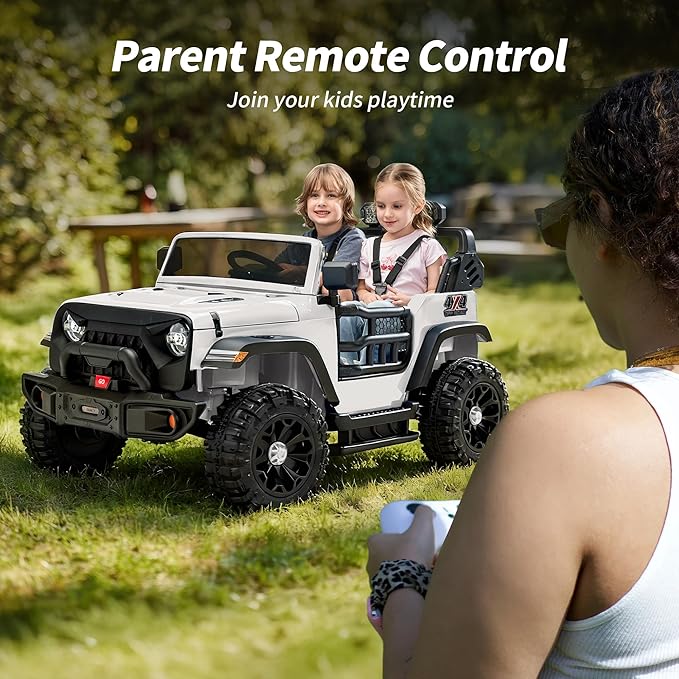 2 Seater Ride on Car Toy, 24V 4WD Electric Car for Kids 4-8 with Remote Control, 4x200W Motors, Capacity 150 lb - White