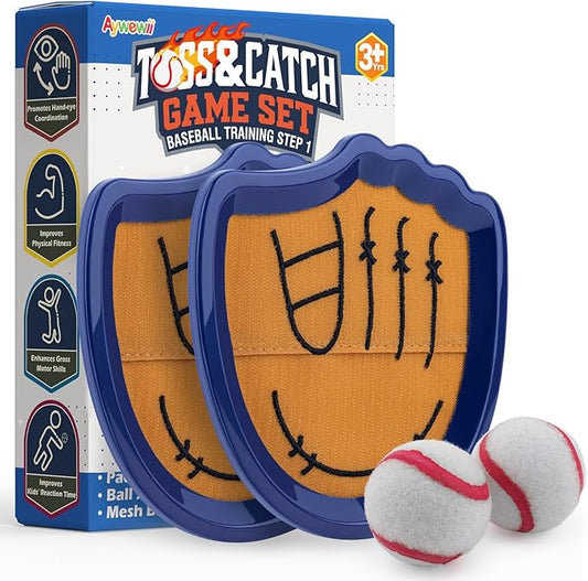 Aywewii Toss and Catch Ball Set Beginner Baseball Training Gloves Beach/Pool Toys Outdoor/Backyard Games for Toddlers and Kids Ages 3-8 Fun Gift for Boys and Girls (Dark Blue, 2 Paddles & 2 Balls)