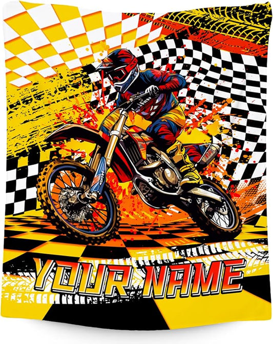 Personalized Blanket for Boys, Dirt Bike Blanket for Kids Age 6-8, Custom Gifts with Name, Toddler Plush Throw, Cool Throw for Boys, 50"x60"