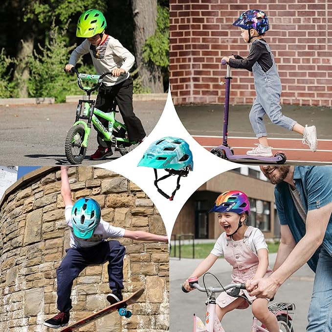 OnBros Kids Bike Helmet - Bike Helmets for 5-14 Boys or Girls with Visor, Children Bicycle Helmet for Skateboard Mountain Scooter Road Cycling, Lightweight and Adjustable 50-57CM