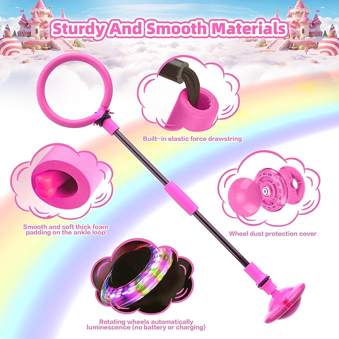 Ankle Skip Ball for Kids, Foldable Skip Ball with Colorful Flash Wheel, Indoor & Outside Game Toys, Christmas Birthday Gifts Toys for Girls and Boys Age 4 5 6 7 8 9 10 Years Old