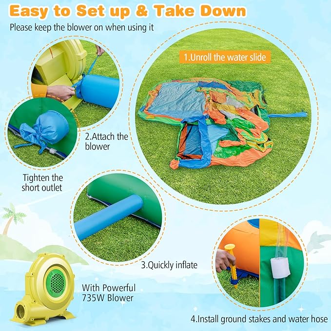 BOUNTECH Inflatable Water Slide, 9 in 1 Dual Slides Kids Water Park Jump Castle Water Soccer, Big Splash Pool, Water Slides Inflatables for Outdoor, Backyard Party Water Slide Bounce House with Blower