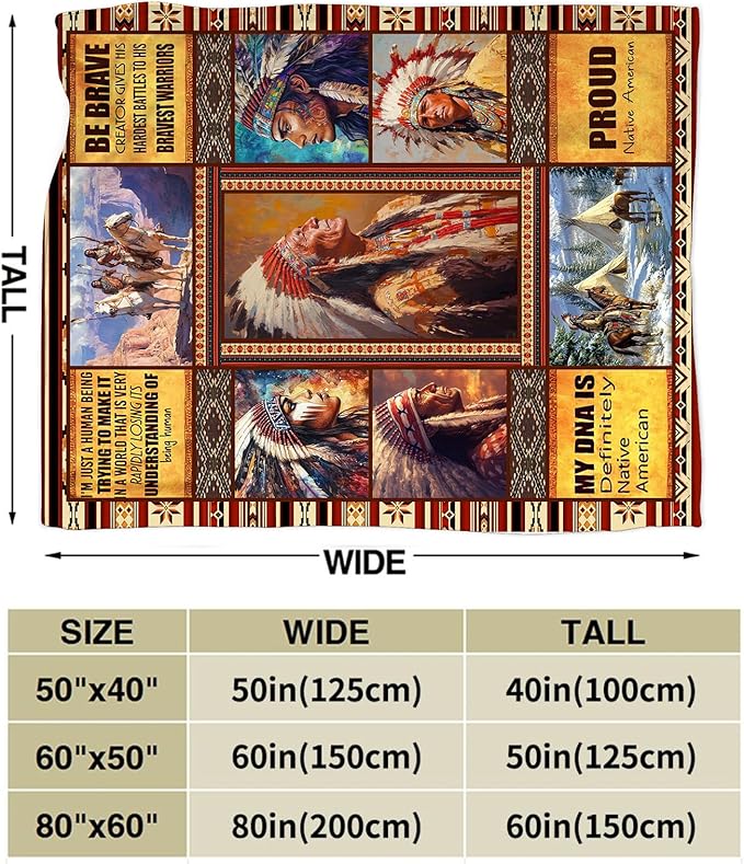 Native American Blanket Ultra Soft Cozy Indians Throw Blanket Fleece Fuzzy Plush Native American Decor Gifts for Women Girls Adults Couch Sofa 60"x50"