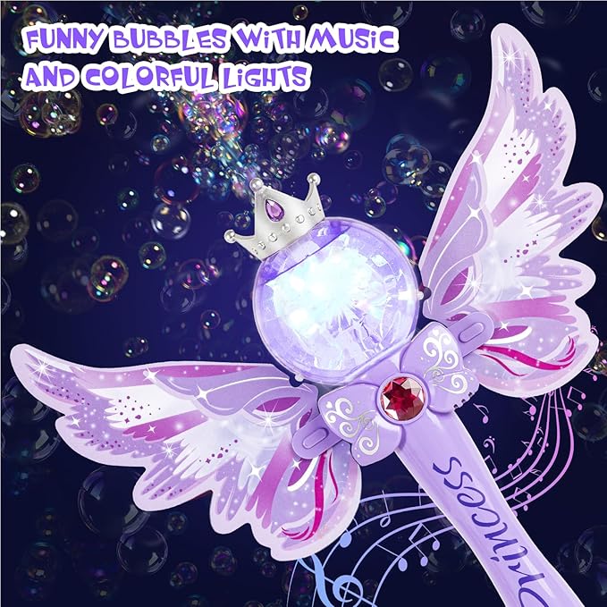 Princess Bubble Wands for Kids,Light Up & Musical Bubble Machine,Bubble Blower,Bubble Maker, for 3 4 5 6 7 8 Year Old Girls,Outdoor Birthday Party Bubble Toy for Toddlers.(Light Purple)