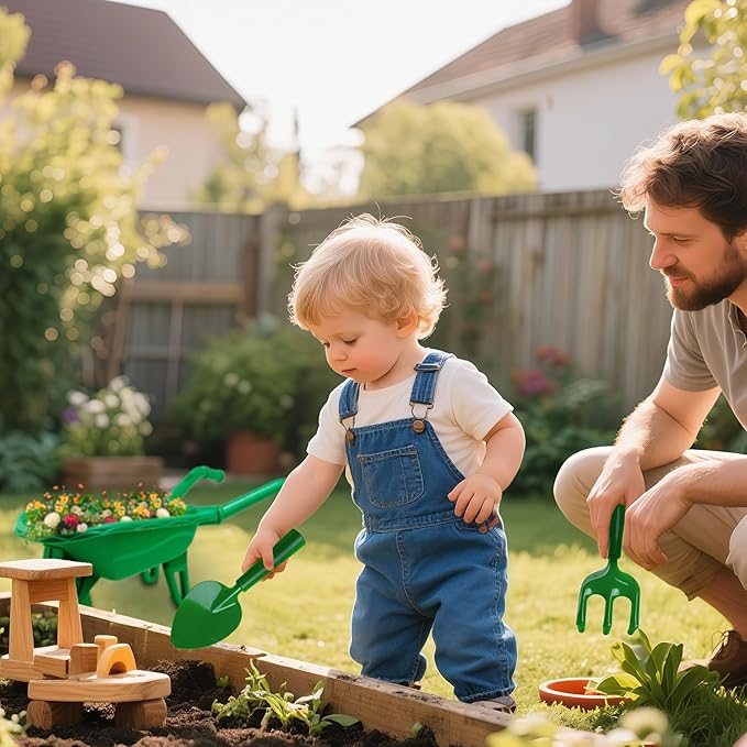 Duckura Kids Gardening Tools Set - 4pcs Garden Tool for Kids with Shovel, Rake, Hoe, Outdoor Summer Yard Lawn Digging Toys, Halloween Birthday Gifts for Boys Girls Age 2 3 4+ Years Old