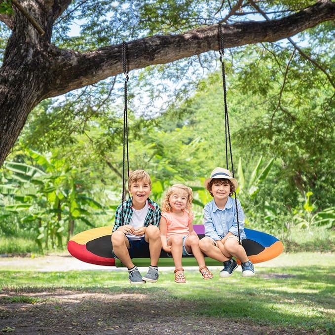 Costzon 60'' Giant Waterproof Platform Saucer Tree Swing Set, 700 lb Weight Capacity, Outdoor Saucer Tree Swing with Adjustable Hanging Ropes, Swing for Children Park Backyard (Multicolor)