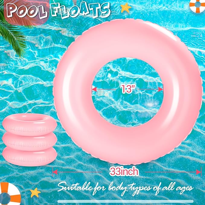 ShinyRelief 4 Pcs Inflatable Pool Floats 33 Inch Swim Rings for Adults Colorful Swim Inner Tube Swimming Ring Raft Float Toys for Beach Swimming Pool Party Supplies(Light Pink)
