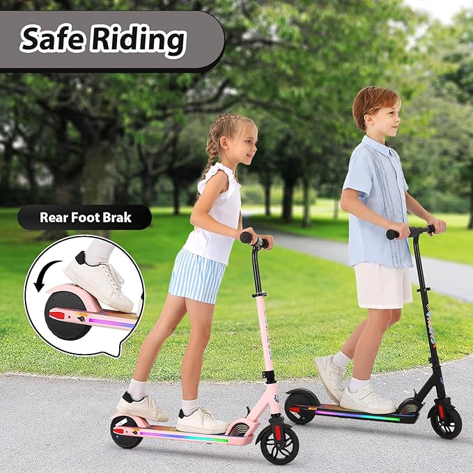 Caroma Electric Scooter for Kids Ages 6-14, 150W/180W Motor,10 MPH Max Speed & 7 Miles,Adjustable Height & Speed,Colorful Lights,LED Display,Foldable Kids Electric Scooter 132 Lbs Max Load