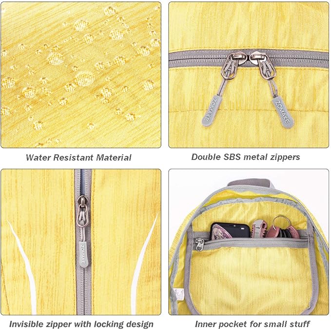 ZOMAKE 25L Ultra Lightweight Packable Backpack, Foldable Hiking Backpacks Water Resistant Small Folding Daypack for Travel(Yellow)