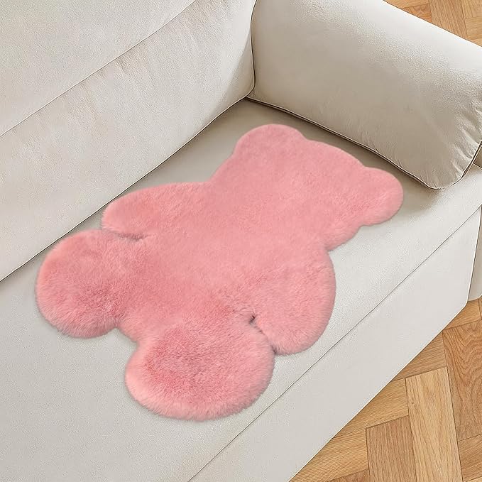 2.5x3.4 ft Pink Small Bear Soft Fluffy Rug, Shag Faux Sheepskin Fur Rug Fuzzy Shaggy Area Rug Cute Plush Carpet for Nursery Kids Girls Bedroom Room Aesthetic Living Room Floor Home Decor, Pink