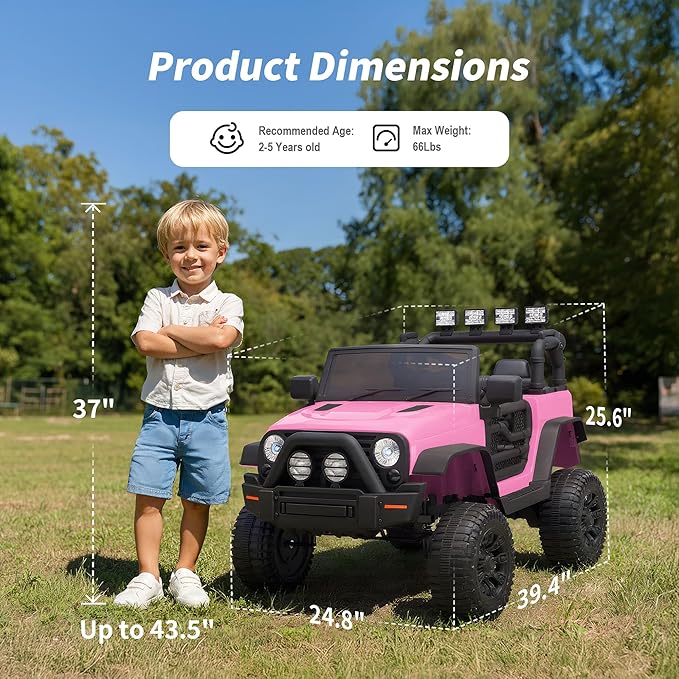 Kids Ride on Car Toy, 12V Electric Car for Kids with Remote Control, LED Light - Light Pink