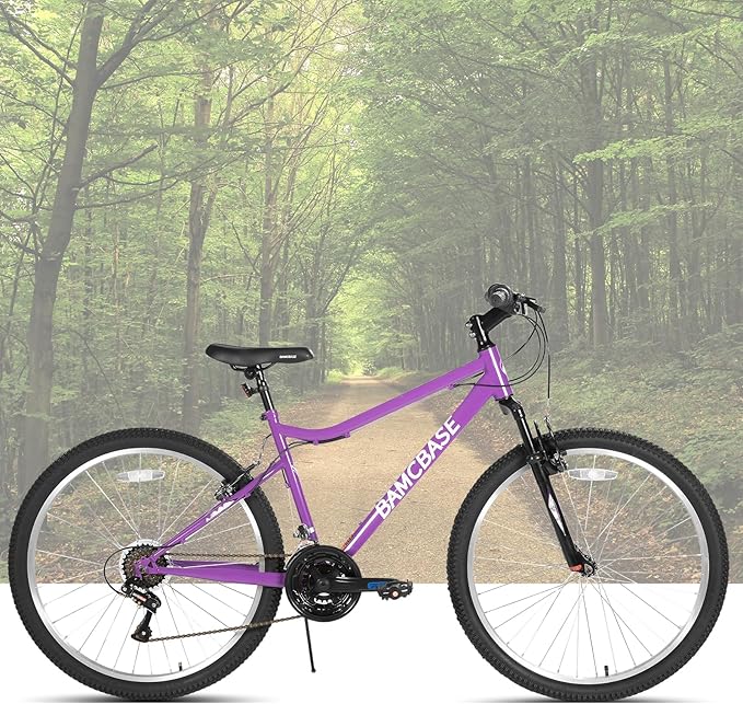 HILAND 26 Inch Womens and Mens Mountain Bike, 18 Speed Steel Frame Adult Bicycle, MTB Bikes with Suspension Fork, V Brake, Mountain Bicycle for Woman Man, Purple Green White