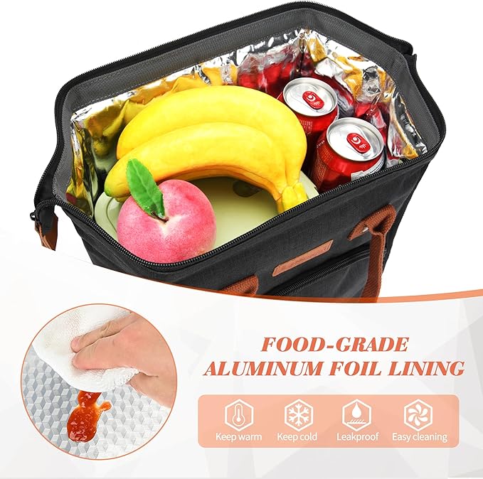 Personalized Lunch Box for Women, Initial Reusable Insulated Lunch Bag, Wide-Open Adult Lunchbox Cooler Lunchbag, Leakproof Lunch Tote for Picnic Work Outdoors, Christmas Gift for Women, Black - Z