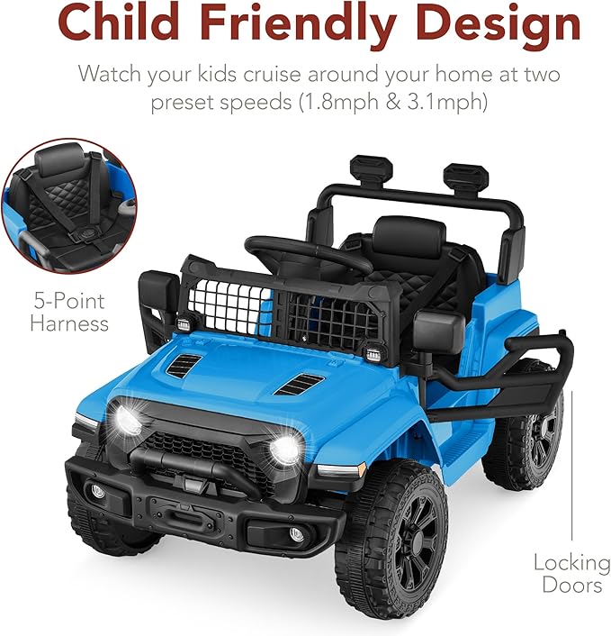 Best Choice Products 6V Kids Ride On Toy, Mini Truck, Electric Play Car w/Parent Remote Control, 4-Wheel Suspension, LED Lights, 2 Speeds, Functional Horn, 3.1MPH Max Speed - Light Blue