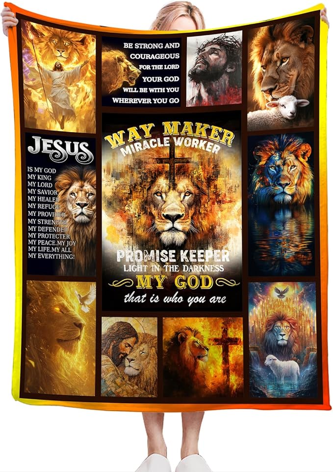 Christian Lion Blanket Fleece Soft Warm Plush Religious Jesus Throw Blankets Lightweight Plush Fuzzy Cozy Blanket Gifts for Men Women Suitable for Couch Sofa Bed 80"X60"