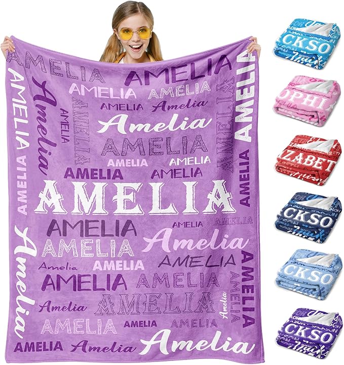 Ship Next Day, Personalized Baby Blanket with Name - Printed in USA, Custom Name Blanket for Boys Girls Kids, Customized Flannel Blankets Gifts for Teen Shower Toddlers Christmas Brithday