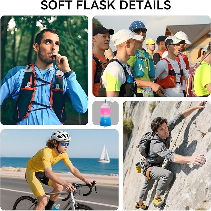 500ml Soft Flask Soft Water Bottle for Running, Hiking, Travelling, Cycling and Climbing - Gradient Pink