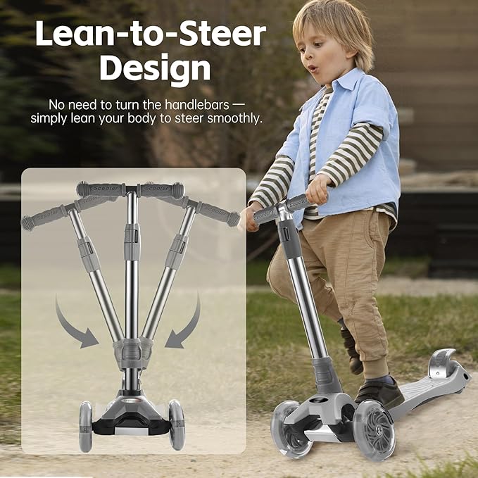 3 Wheel Scooter for Kids Ages 6-12,Kids Scooter with Light Up Wheels, Sturdy Deck Design, and 4 Height Adjustable Suitable for Kid Ages 3-12