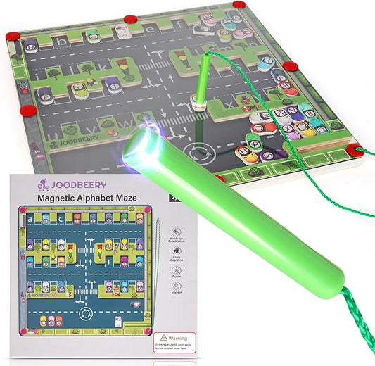 Magnetic Alphabet Maze - Wooden Magnetic Puzzle Learning Board with Pen - ABC Toys for Kids Ages 3-5 Years Old & Up, Preschool Children - Helps Develop Fine Motor Skills, Letter Recognition