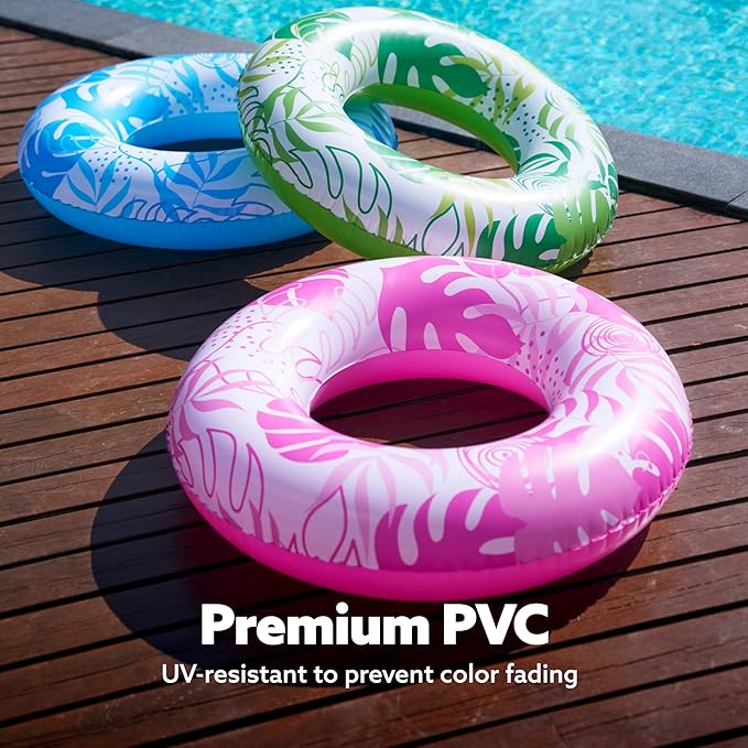 JOYIN 3 Pack Pool Floats, Pool Tube for Kids Swim Rings Inflatable Tubes, Tropical Leaves Floatie Ring Water Toys for Swimming, Summer Beach Party