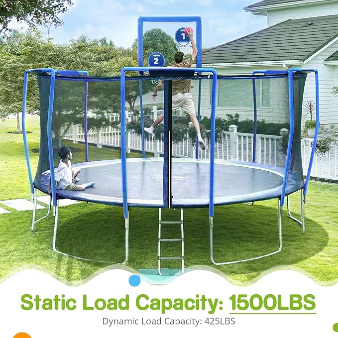 Zupapa No-Gap Design 16 15 14 12 10FT Trampoline with Safety Enclosure Net and Non-Slip Ladder 10-Year Quality Assurance Perfect for Kids Family Outdoor Backyard Fun