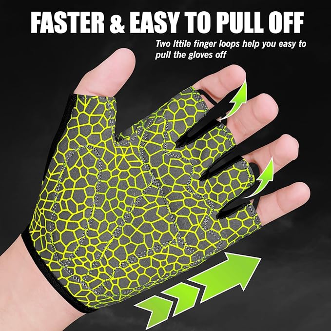Cycling Gloves Half Finger Unisex Padded Grips Palm Bicycle Summer MTB Bike Gloves for Men Women Non-Slip Fingerless Short Mountain Bike Sports Hiking Climbing Gym