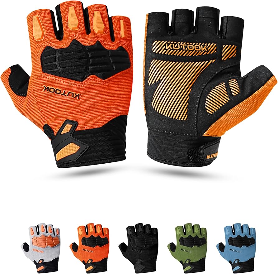 KUTOOK Mountain Bike Gloves for Mmen Fingerless with Wrist Guard Anti-Slip for Dirtbike Riding Fitness Training Outdoor Sports