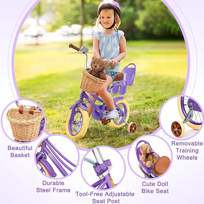 XJD Girls Bike for Toddlers and Kids Ages 2-12 Years Old,12 14 16 Inch Kids Bike with Training Wheels & Basket