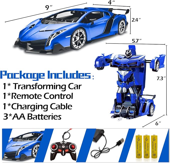 AMENON Remote Control Car - Transform Robot Toys for Boys Teens, Rechargeable RC Car with Lights, 2.4Ghz RC Car 1:18 Rechargeable 360° Rotating Race Transform Car Birthday Gifts Party Favors for Kids
