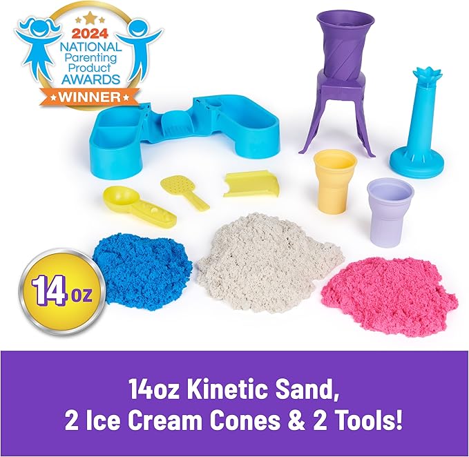 Kinetic Sand, Soft Serve Station with 14oz Play Sand (Blue, Pink & White), 2 Ice Cream Cones & 2 Tools, Sensory Toys, Holiday Gifts & Stocking Stuffers for Kids Ages 3 and up