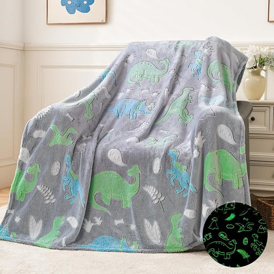 QSTEHEML Dinosaur Glow in The Dark Blanket,Dinosaur Gifts for Boys Age 3 4 5 6 7 8 9 10 11 12 Year Old, Soft Throw Blanket for Kids - Christmas Birthday Bedroom Decor 50"×60"