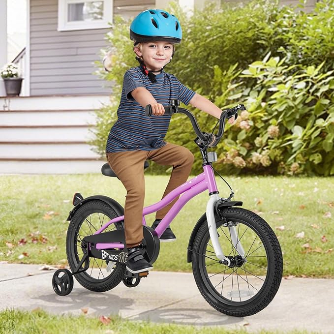 BABY JOY Kids Bike, 12 14 16 18 Inches Sporty Bicycle with Training Wheels, Adjustable Seat, Handbrake & Coaster Brake, Reflectors, Girls Boys Bike for 3-8 Years Old Children