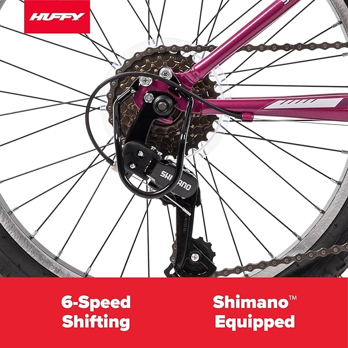 Huffy Stone Mountain Hardtail Mountain Bike for Boys/Girls/Men/Women, 20"/24"/26" Sizes, 6 or 21 Speed Shimano Twist Shifting, Front or Dual Suspension, Comfort Saddle, Sleek Colors