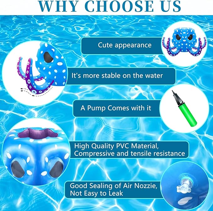 Octopus Pool Toys for Kids Ages 4-8, 2-in-1 Inflatable Pool Floats Basketball Hoop & Ring Toss Water Games for Indoor & Outdoor Pool, Beach, Backyard- Best Summer Gift for Boys Girls