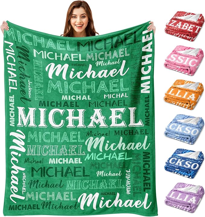 Ship Next Day, Personalized Baby Blanket with Name - Printed in USA, Custom Name Blanket for Boys Girls Kids, Customized Flannel Blankets Gifts for Teen Shower Toddlers Christmas Brithday